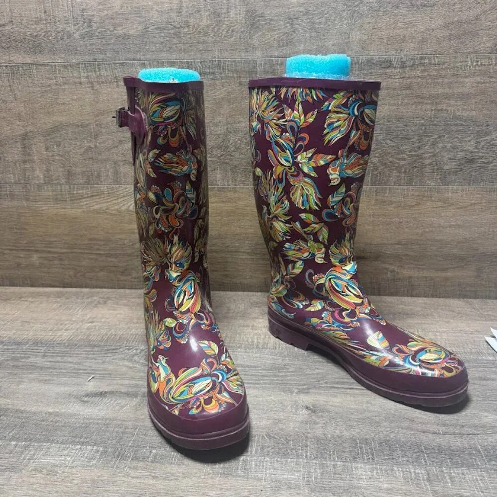 Sakroots Mulberry Floral Rubber Rain Boots Women's Size 10